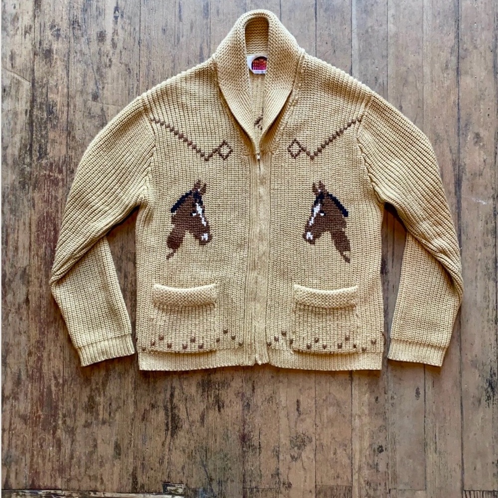 Vintage Miller Cowichan Knit Cardigan with Horse Design